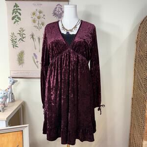 Purple Velvet Babydoll Mini Dress Whimsigoth Witchy Dark Fairy Romantic Goth L